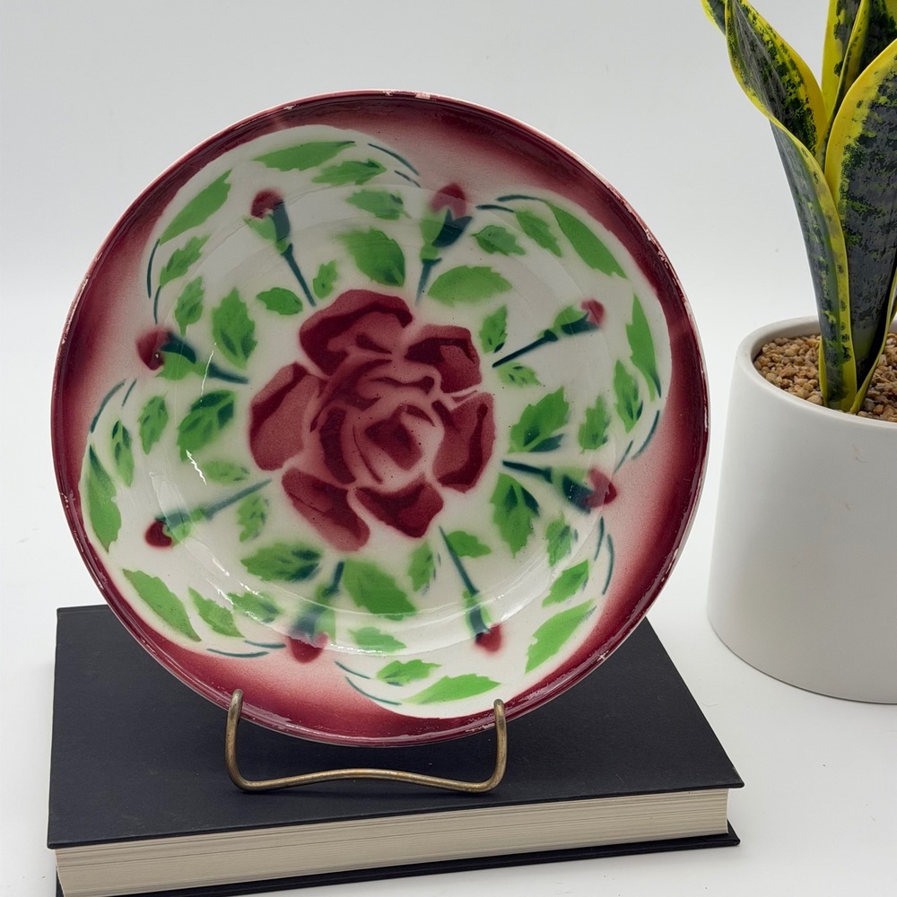 Vintage B&J Made in Belgium Rose Hand Painted Ceramic Serving Bowl